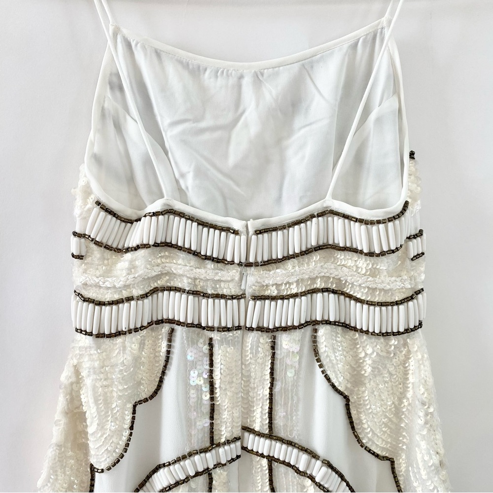 NWT Petite Embellished Beads Sequins Leg Slit Mini Dress White 0 - Picture 9 of 15